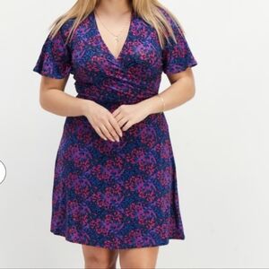 Floral V-Neck Dress - Blue and Pink
